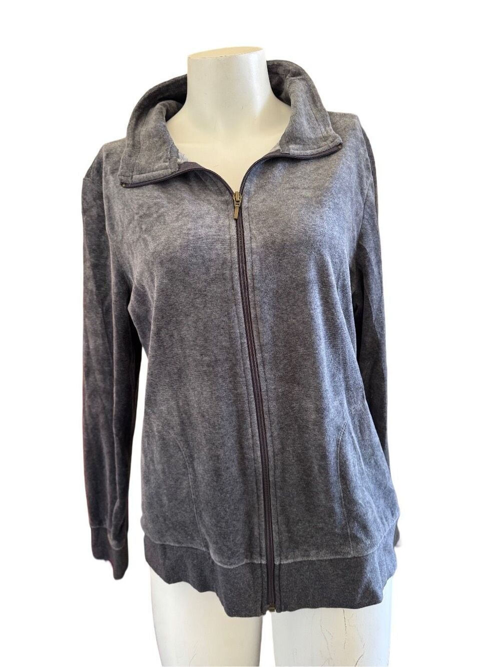 Women's black grey sport soft velvet plush zip up jacket sporty outerwear